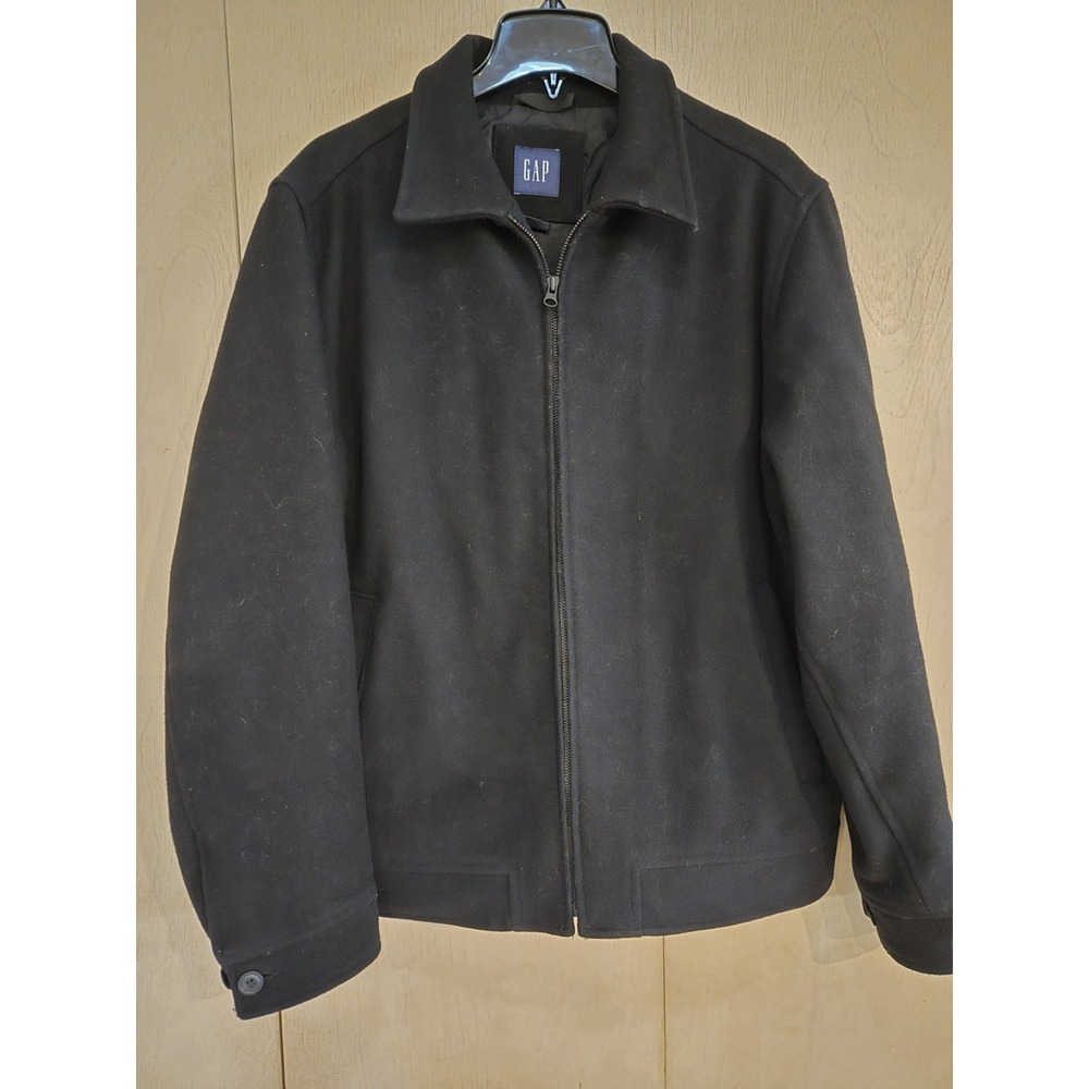 Vintage Gap Wool Blend Bomber Jacket Mens Medium Black Quilted Full Zip Y2K